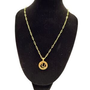 Gold-Tone Initial “U” Charm with Paper Clip Gold Necklace